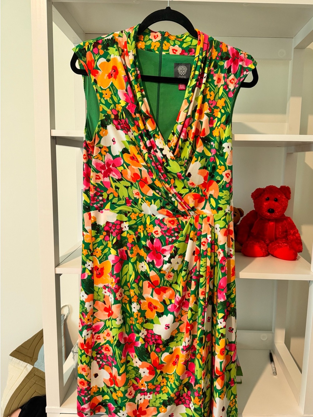 Vince Camuto Green Floral Wrap Dress with Pink & Yellow Accents.Size 12